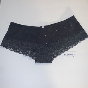 S Low Rise Lace Leg Hipster w Crystals Gray